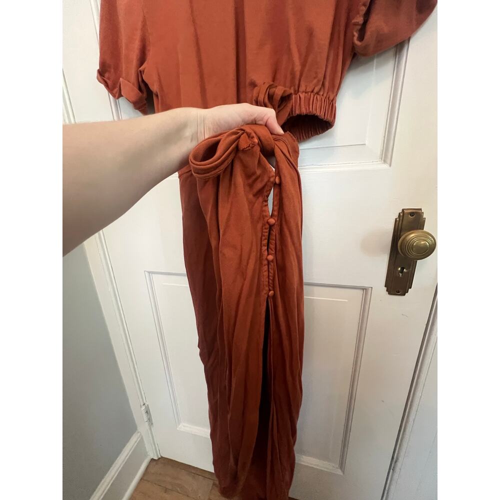 Free People Rae Maxi Dress Rust Asymmetrical Wrap Hi Low Boho Tie Waist Womens S - Picture 7 of 14